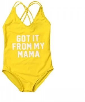 One-Pieces Mommy and Me Swimsuits Family Matching Letter Print One Piece Bikini Bathing Suit - Yellow - CS18TX3CSR7