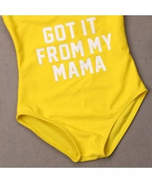 One-Pieces Mommy and Me Swimsuits Family Matching Letter Print One Piece Bikini Bathing Suit - Yellow - CS18TX3CSR7