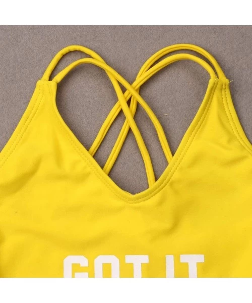 One-Pieces Mommy and Me Swimsuits Family Matching Letter Print One Piece Bikini Bathing Suit - Yellow - CS18TX3CSR7