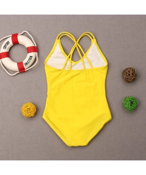 One-Pieces Mommy and Me Swimsuits Family Matching Letter Print One Piece Bikini Bathing Suit - Yellow - CS18TX3CSR7