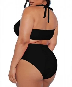 Sets Women's 2 Piece Plus Size High Waisted Halter Bikini Swimsuit Bathing Suit - Black - CU194MX8W0U