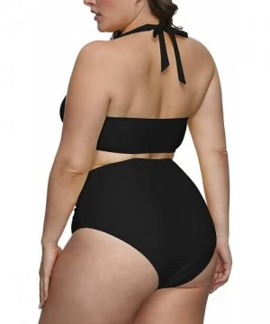 Sets Women's 2 Piece Plus Size High Waisted Halter Bikini Swimsuit Bathing Suit - Black - CU194MX8W0U