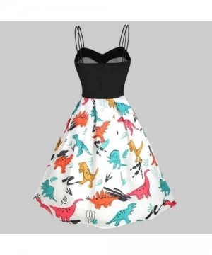 Board Shorts Vintage Floral Dress Sleeveless Dinosaur Printed Cami Empire Waist Swing Dresses - White - CK18TT682NK