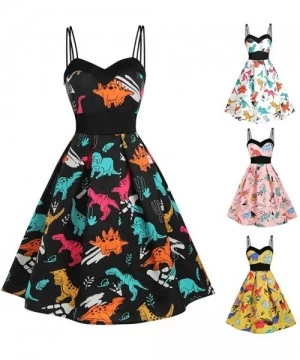 Board Shorts Vintage Floral Dress Sleeveless Dinosaur Printed Cami Empire Waist Swing Dresses - White - CK18TT682NK