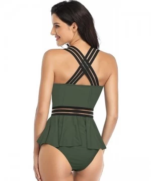 Sets Women's Tummy Control Swimwear Tankini Set Ruffled Swimsuit Swimdress Two Piece Bathing Suit - Army Green - CS194LODI9A