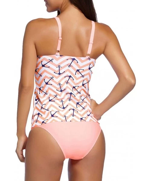 Tankinis Floral Print High Neck Tankini Tops with Short Swimwear Set S-2XL - Y-pink - CW196E02GIX