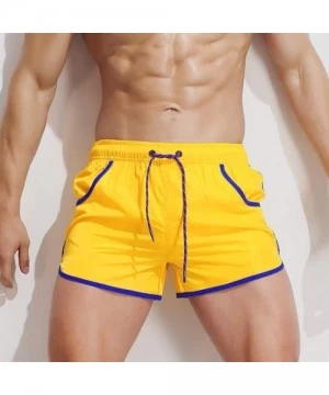 Briefs Mens Classic Pure Color Drawstring Slim Fit Swim Trunks Casual Outdoor Beach Shorts with Pockets Athletic Pants - Yell...