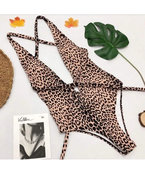 One-Pieces Women Leopard Print One Piece Swimsuit Swimwear Bandage High Cut Monokini Bathing Suit - Leopard - C418DYHEWH8