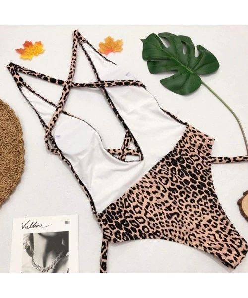 One-Pieces Women Leopard Print One Piece Swimsuit Swimwear Bandage High Cut Monokini Bathing Suit - Leopard - C418DYHEWH8