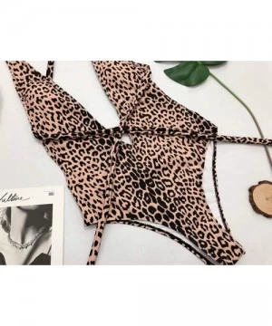 One-Pieces Women Leopard Print One Piece Swimsuit Swimwear Bandage High Cut Monokini Bathing Suit - Leopard - C418DYHEWH8