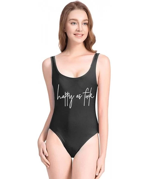 One-Pieces Cute Happy AS Fuck One Piece Swimsuit with High Cut Backless for Women Bathing Suits Swimwear - Black - C918QHUSIMO