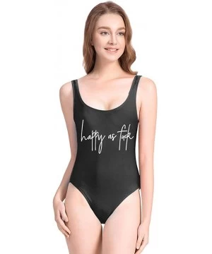 One-Pieces Cute Happy AS Fuck One Piece Swimsuit with High Cut Backless for Women Bathing Suits Swimwear - Black - C918QHUSIMO