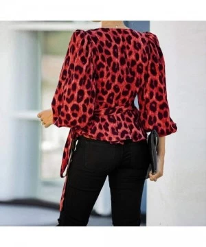 Board Shorts Women Leopard Print Shirt Chain Snake Skin Print Long Sleeve Button Down Tops - Wine - CF1945IYYYQ