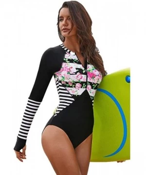 Rash Guards Bikini Set Sexy Floral Print Bikini 2 Piece Swimsuit Push Up Padded Swimwear - Black-zipped - CS18O3M3QEG