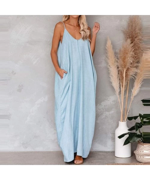 Racing Women Dress Summer Casual Loose Sleeveless Long Dress Straps Homewear Dress Elegant Holiday Casual Party Beach Dress -...