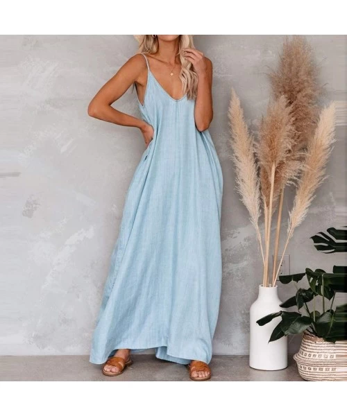 Racing Women Dress Summer Casual Loose Sleeveless Long Dress Straps Homewear Dress Elegant Holiday Casual Party Beach Dress -...