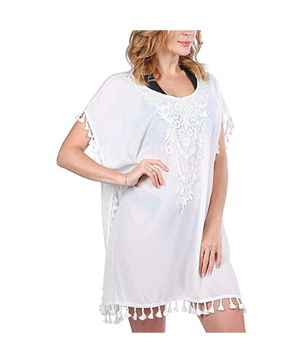 Sets Women Swimwear Dress Cover Up V Neck Bikini with Tassel - White - CG193MZ3L0R