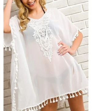 Sets Women Swimwear Dress Cover Up V Neck Bikini with Tassel - White - CG193MZ3L0R