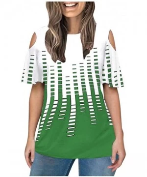 Sets Fashion Women's O-Neck Print Patchwork Off Shoulder Short Sleeves Blouse Tops - Green - CD199Q27Q4W