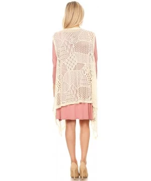 Cover-Ups Womens Sleeveless Open Front Crochet Shawl Cardigan Bikini Cover Up - Beige(long) - CL18SQUMKGT