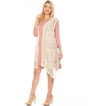 Cover-Ups Womens Sleeveless Open Front Crochet Shawl Cardigan Bikini Cover Up - Beige(long) - CL18SQUMKGT