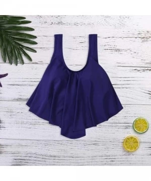 Tankinis Swimsuits for Women Two Piece Bathing Suits Ruffled Flounce Top with High Waisted Bottom Bikini Set - H-blue - CG194...