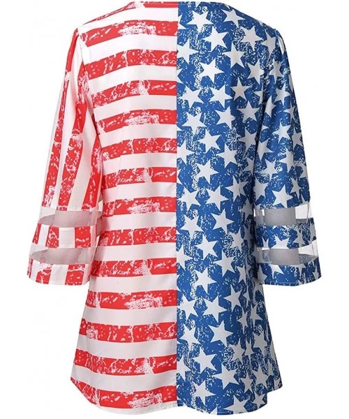 Cover-Ups Women Cardigan American Flag Print Kimono Cardigans Mesh Panel Blouse 3/4 Bell Sleeve Loose Top Cover Up Multicolor...