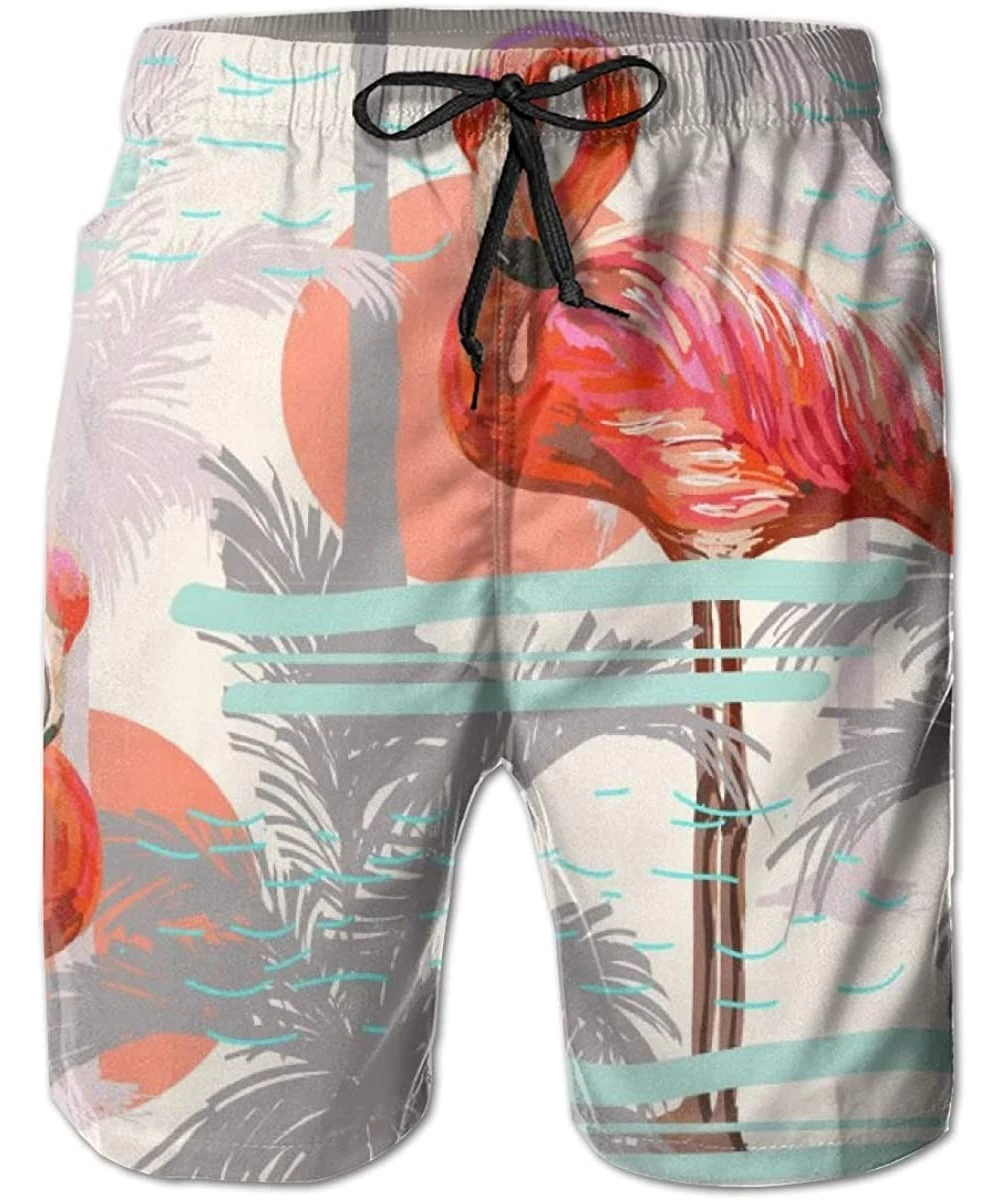 Board Shorts Men Cool Half Pants Beach Shorts Quick Dry Swim Trunks - Sunflower and Wood - Sun Palm Tree Flamingo - C618WX7C82X