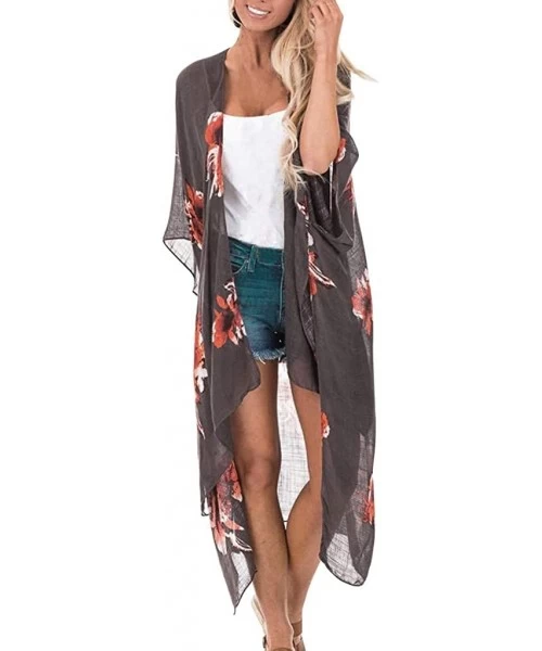 Cover-Ups Womens Kimono Cardigan- Boho Leopard Open Front Loose Long Cover Up Smock - 8 Black - C118W45LRDY