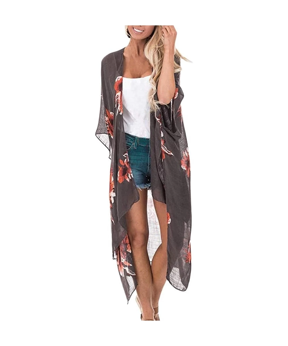 Cover-Ups Womens Kimono Cardigan- Boho Leopard Open Front Loose Long Cover Up Smock - 8 Black - C118W45LRDY