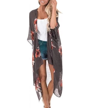 Cover-Ups Womens Kimono Cardigan- Boho Leopard Open Front Loose Long Cover Up Smock - 8 Black - C118W45LRDY