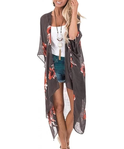 Cover-Ups Womens Kimono Cardigan- Boho Leopard Open Front Loose Long Cover Up Smock - 8 Black - C118W45LRDY