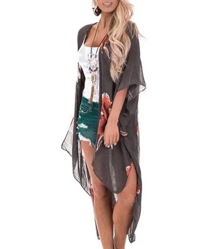 Cover-Ups Womens Kimono Cardigan- Boho Leopard Open Front Loose Long Cover Up Smock - 8 Black - C118W45LRDY