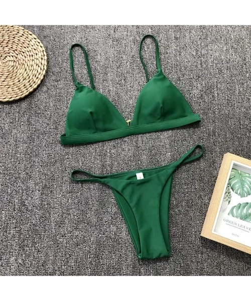 Sets Sexy Brazilian Bikini Set Two Pieces Swimsuit Female Swimwear Women Bathing Suit Swim Bather Biquini Blackish Green - CE...