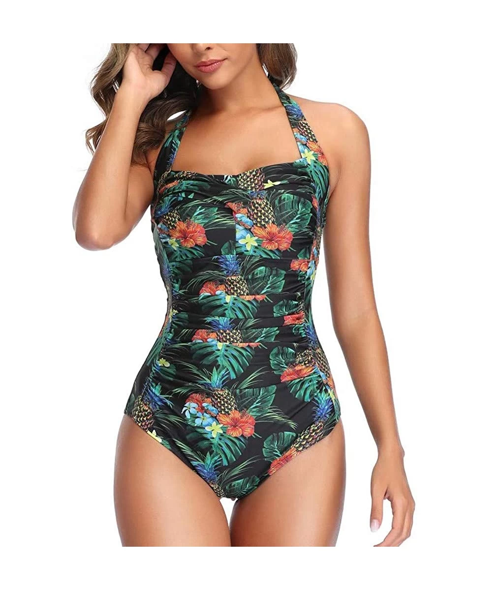 One-Pieces Womens Sexy Swimsuit One Piece Push Up Padded Solid Halterneck Monokini Swimwear Bathing Suit Bikini - Dark_green ...