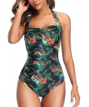 One-Pieces Womens Sexy Swimsuit One Piece Push Up Padded Solid Halterneck Monokini Swimwear Bathing Suit Bikini - Dark_green ...