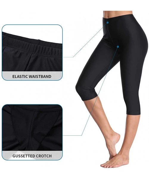 Tankinis Women's Long Swim Shorts Swim Pants Capris UPF 50+ Water Outdoor Sport Leggings - Black - CM18MCQT4XD