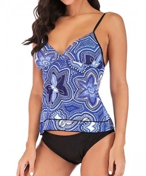 Sets Women Plus Size Swimsuit Fashion High Waist National Style Print Tankini Swimjupmsuit Beachwear Padded Swimwear Blue - C...