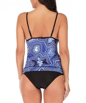 Sets Women Plus Size Swimsuit Fashion High Waist National Style Print Tankini Swimjupmsuit Beachwear Padded Swimwear Blue - C...