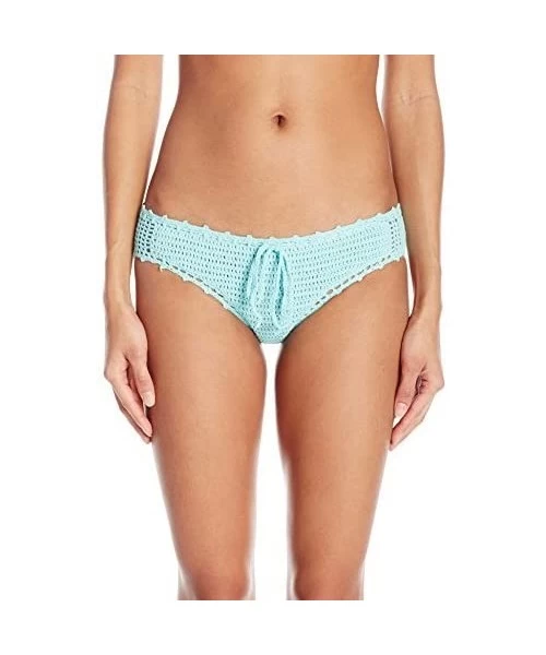 Bottoms Junior's Take It Or Weave It Crochet Wide Side Hipster Bikini Bottom - Aqua - C012N27Z38M