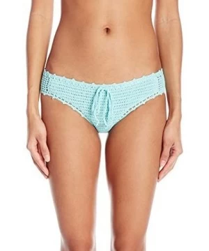 Bottoms Junior's Take It Or Weave It Crochet Wide Side Hipster Bikini Bottom - Aqua - C012N27Z38M