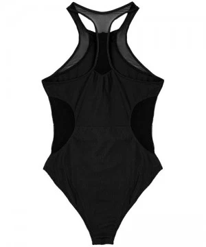 One-Pieces Womens Adult Soft Sheer Mesh Splice Sleeveless Zip Front One-Piece Bathing Suit Monokini Beach Swimwear - Black - ...