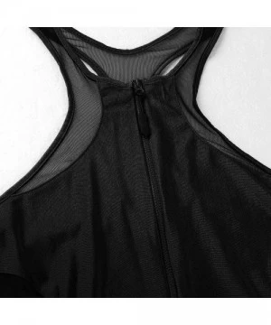 One-Pieces Womens Adult Soft Sheer Mesh Splice Sleeveless Zip Front One-Piece Bathing Suit Monokini Beach Swimwear - Black - ...