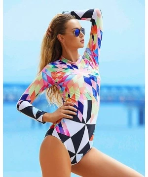 One-Pieces Women's Printing Rashguard Long Sleeve Zip UV Protection Print Surfing Swimsuit 2 Piece and one Piece Swimwear 6 -...