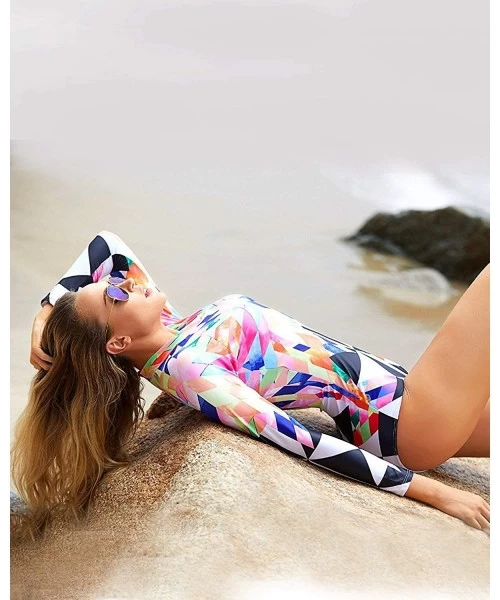 One-Pieces Women's Printing Rashguard Long Sleeve Zip UV Protection Print Surfing Swimsuit 2 Piece and one Piece Swimwear 6 -...