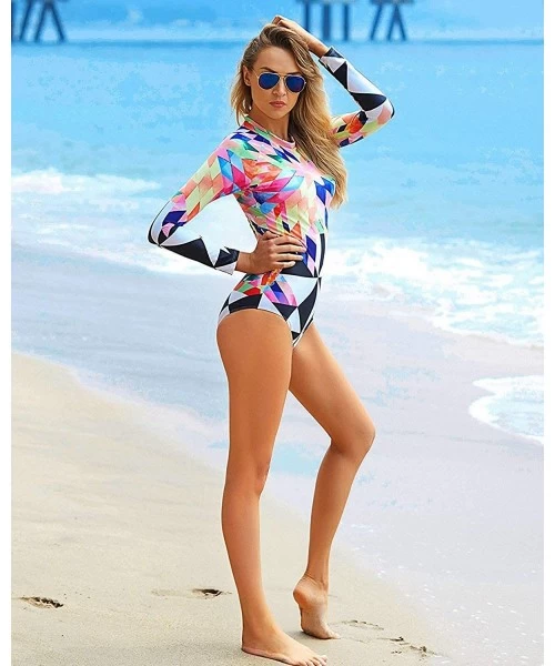 One-Pieces Women's Printing Rashguard Long Sleeve Zip UV Protection Print Surfing Swimsuit 2 Piece and one Piece Swimwear 6 -...