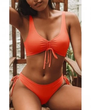 Sets Womens Drawstring Tie Knot Front Two Piece Swimsuits Sexy Bikini Set Cheeky Bathing Suits - Orange - CH18NAK8G3O