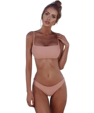 Sets Women Bandeau Swimsuit Bandage Bikini Set Push-Up Swimwear Brazilian Beachwear - Pink - CI18D659KUH