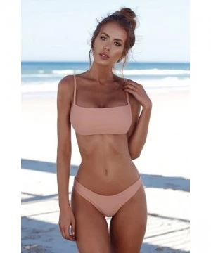 Sets Women Bandeau Swimsuit Bandage Bikini Set Push-Up Swimwear Brazilian Beachwear - Pink - CI18D659KUH