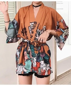 Cover-Ups Women's Loose fit Japanese Shawl Kimono Cover up Cardigan OneSize US S-XL - Style 19 - CY1998ZDGXZ